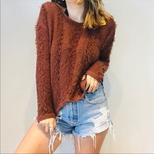 Amuse Society fuzzy striped rust sweater